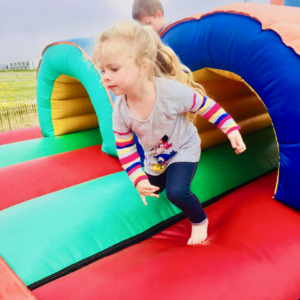 Skipping through the obstacle course.
