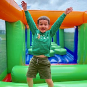 Happy Happy Joy Joy on our giant obstacle course in Newquay.